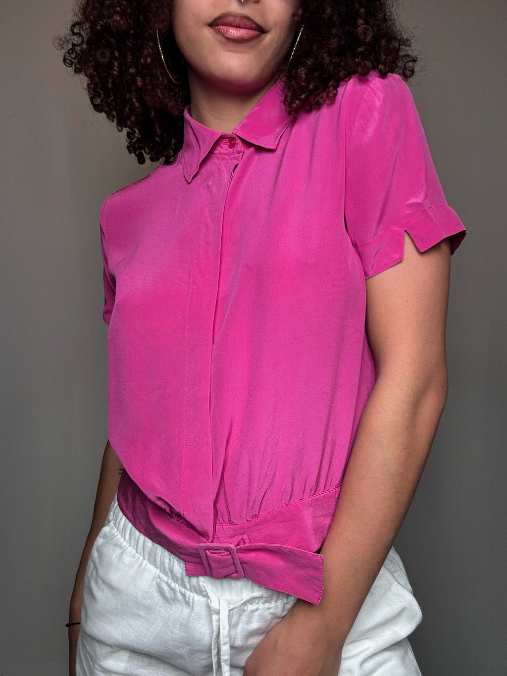 Chemisier en soie fuchsia S vintage