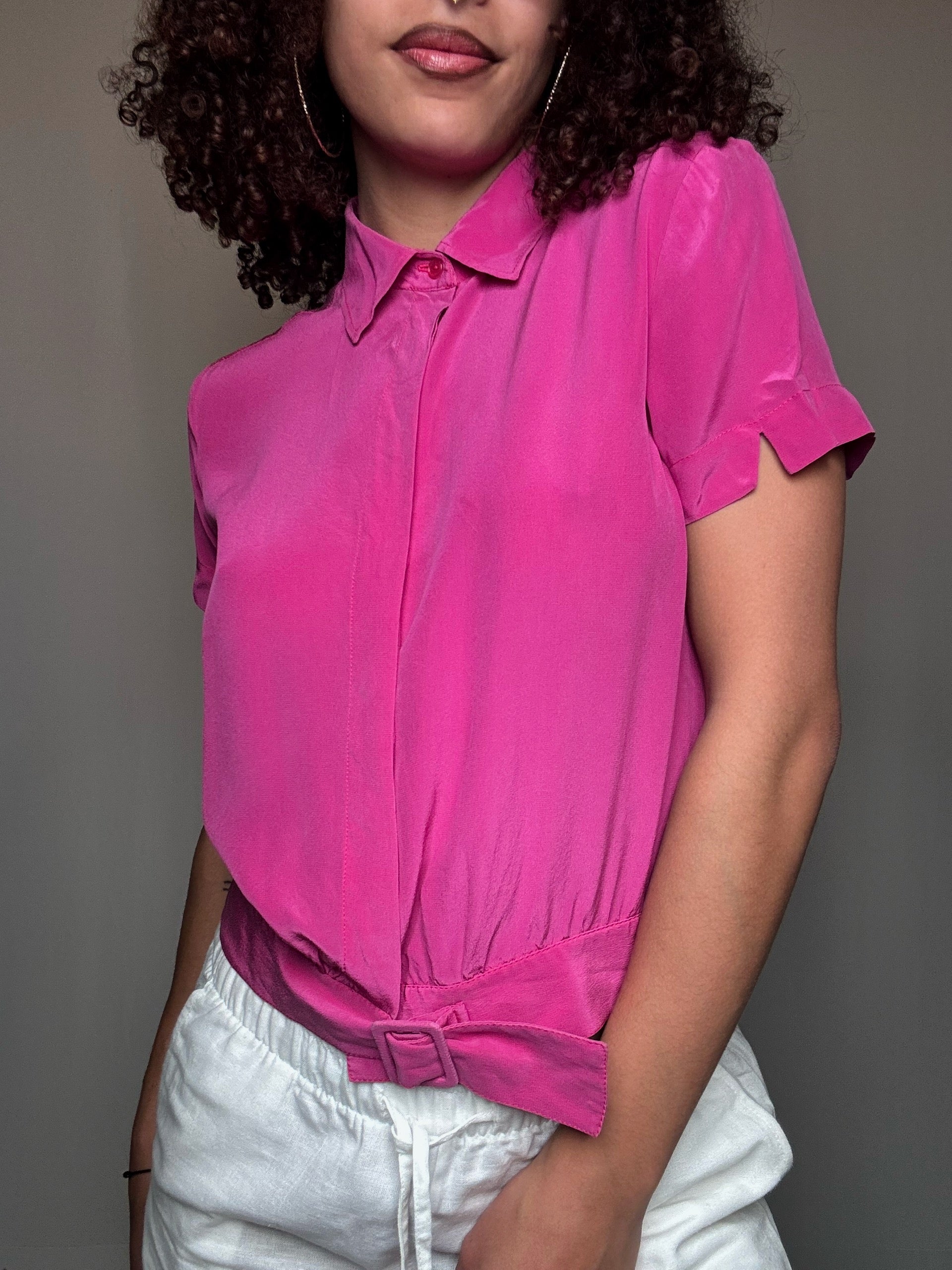 Chemisier en soie fuchsia S vintage