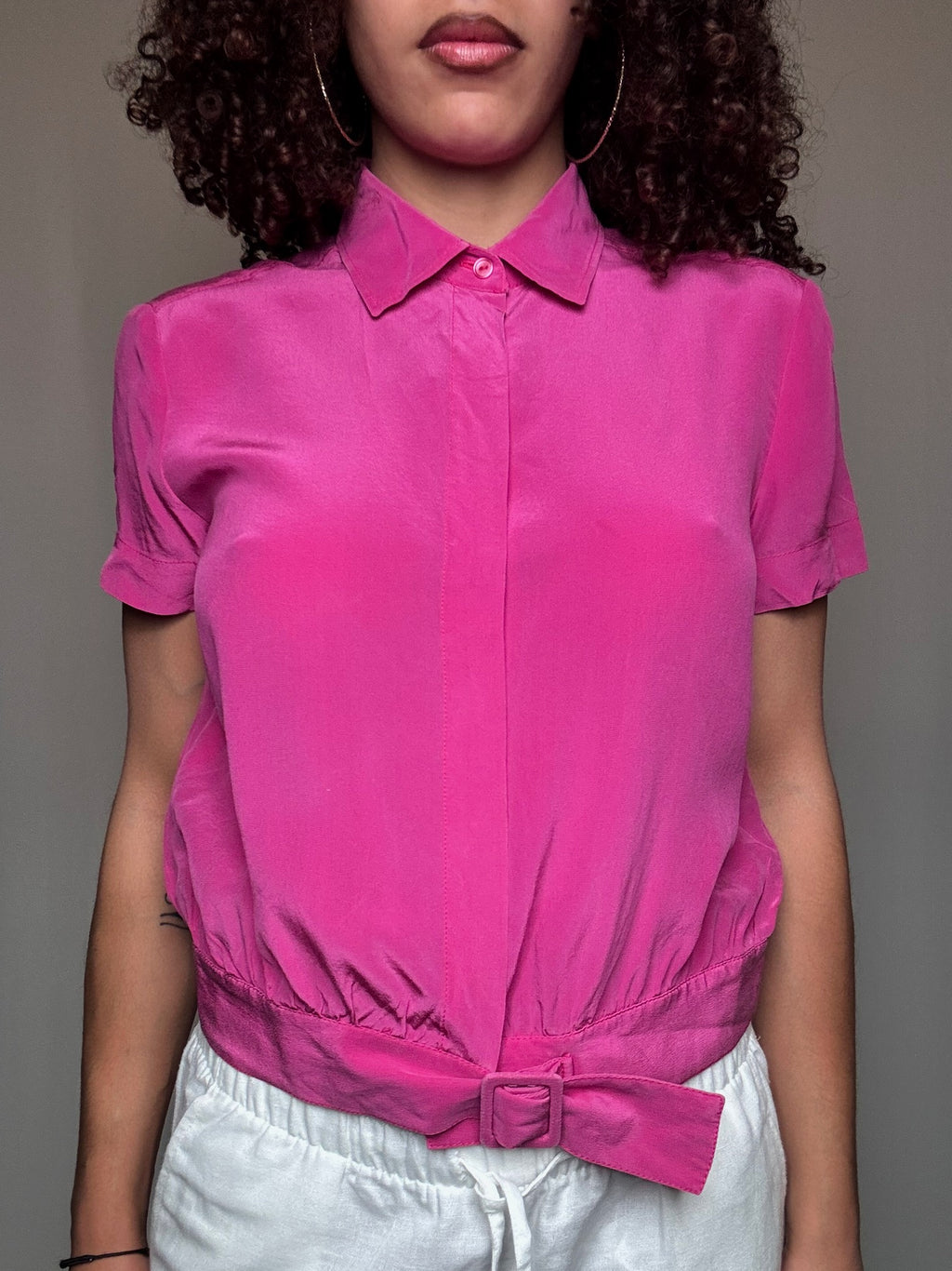 Chemisier en soie fuchsia S vintage