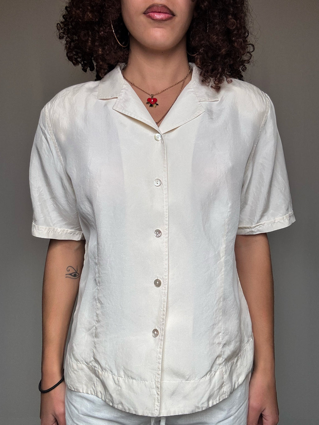 Chemisier en soie crème M/L vintage