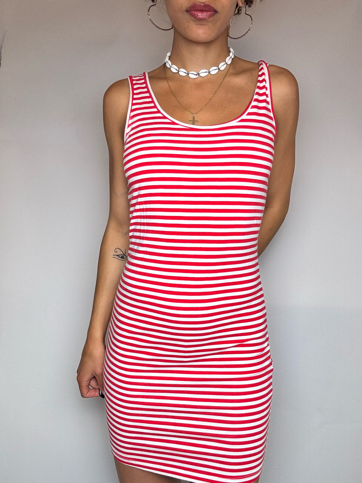 Red and white striped dress S vintage