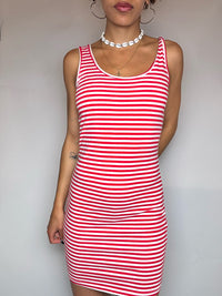 Red and white striped dress S vintage