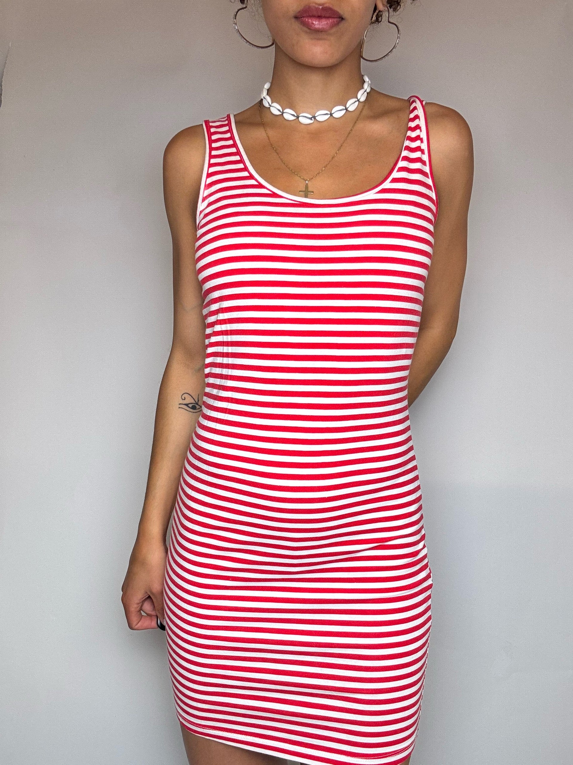 Red and white striped dress S vintage
