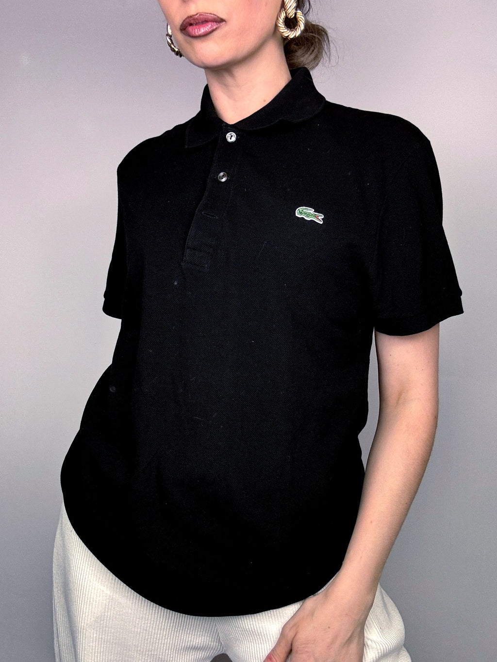 LACOSTE M Vintage schwarzes Kurzarm-Poloshirt