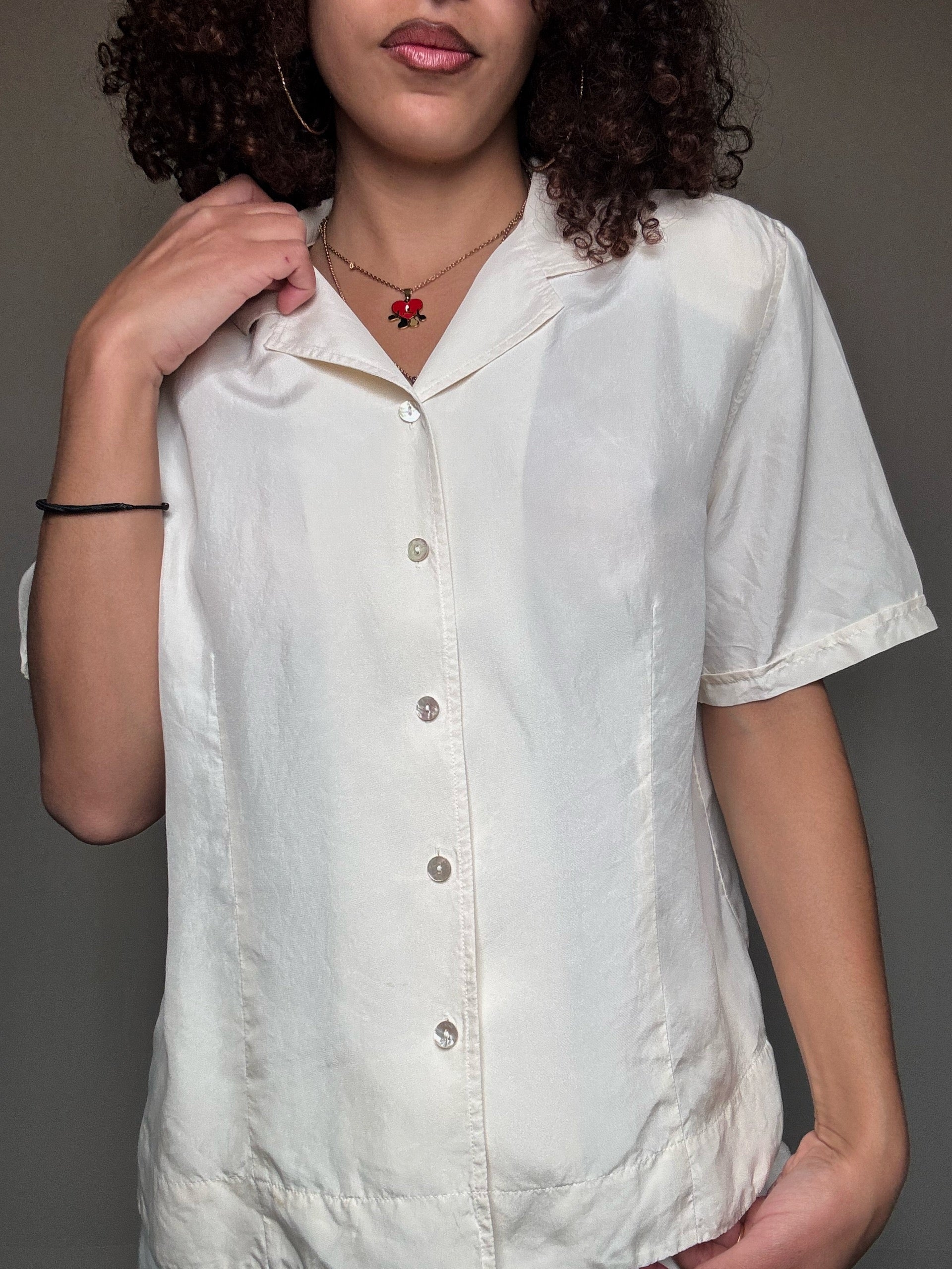 Chemisier en soie crème M/L vintage