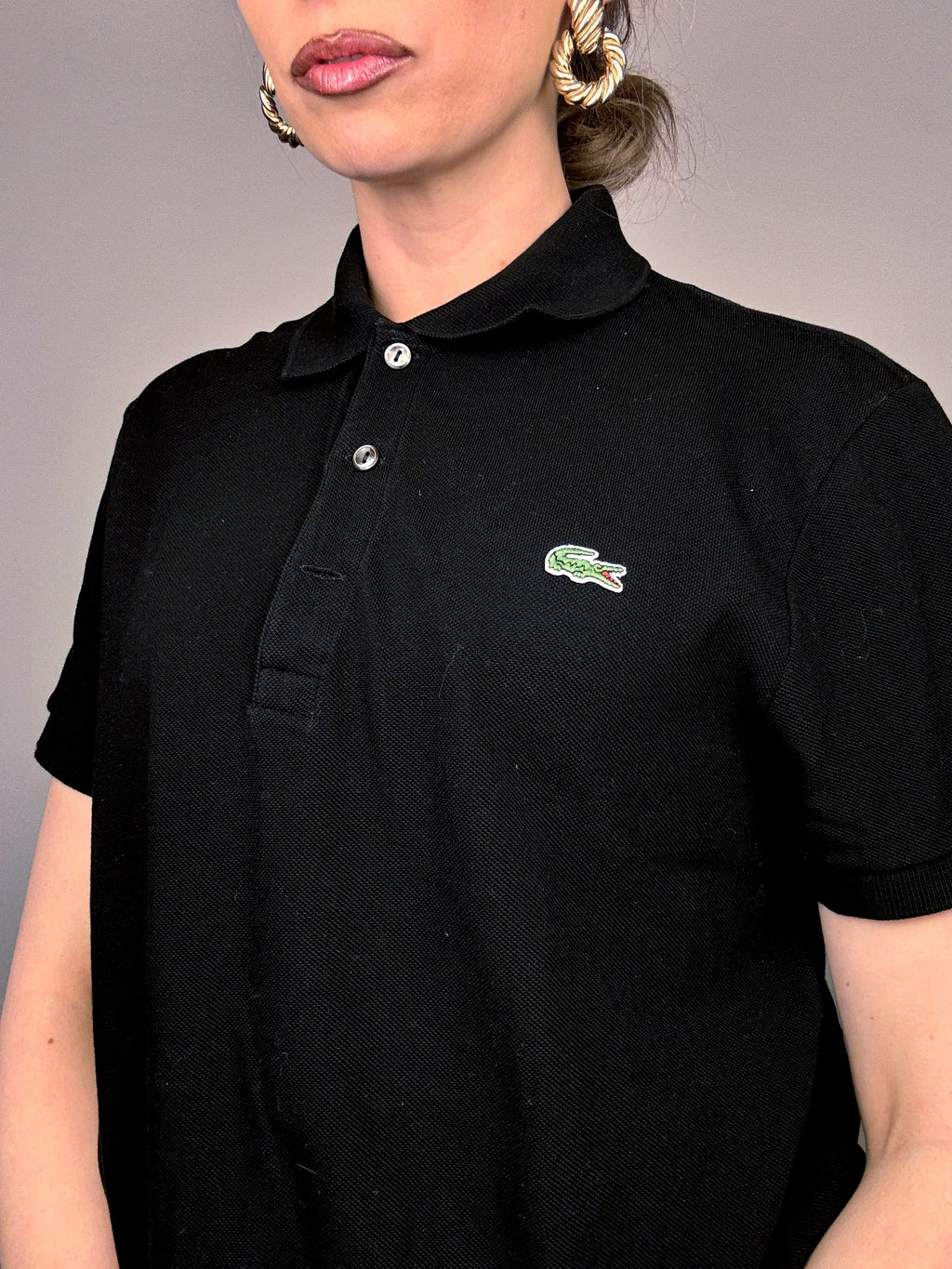 LACOSTE M Vintage schwarzes Kurzarm-Poloshirt