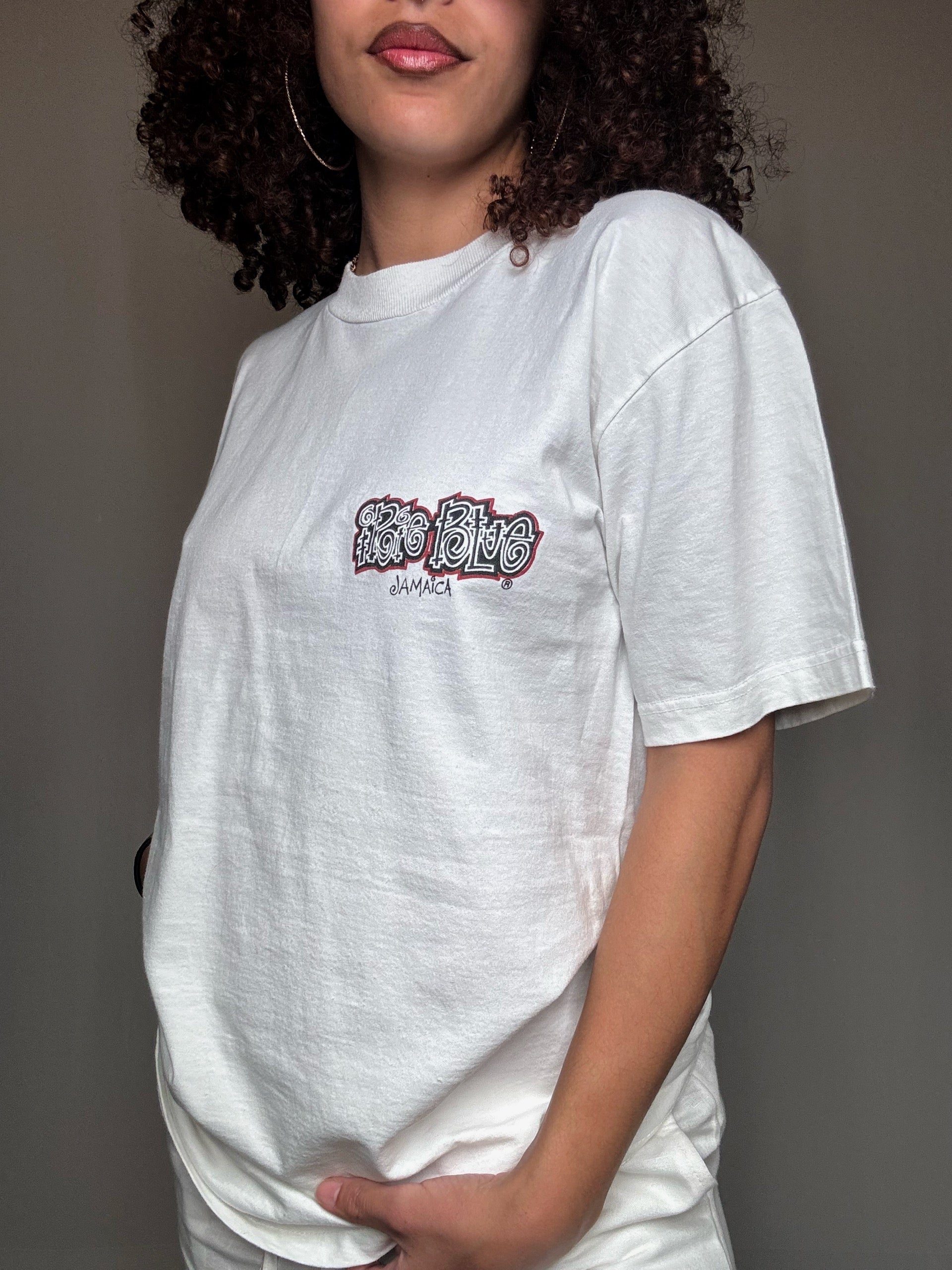 Weißes T-Shirt mit Vintage-Print, Größe M