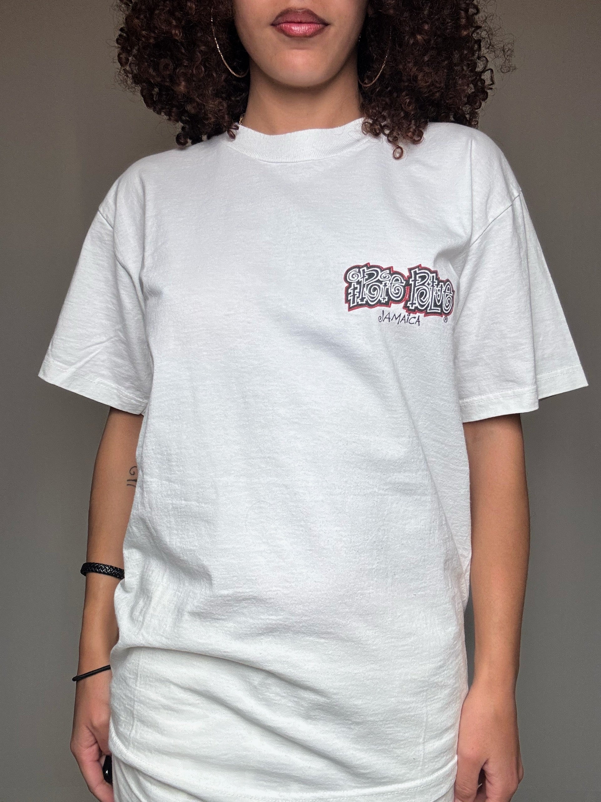 Weißes T-Shirt mit Vintage-Print, Größe M