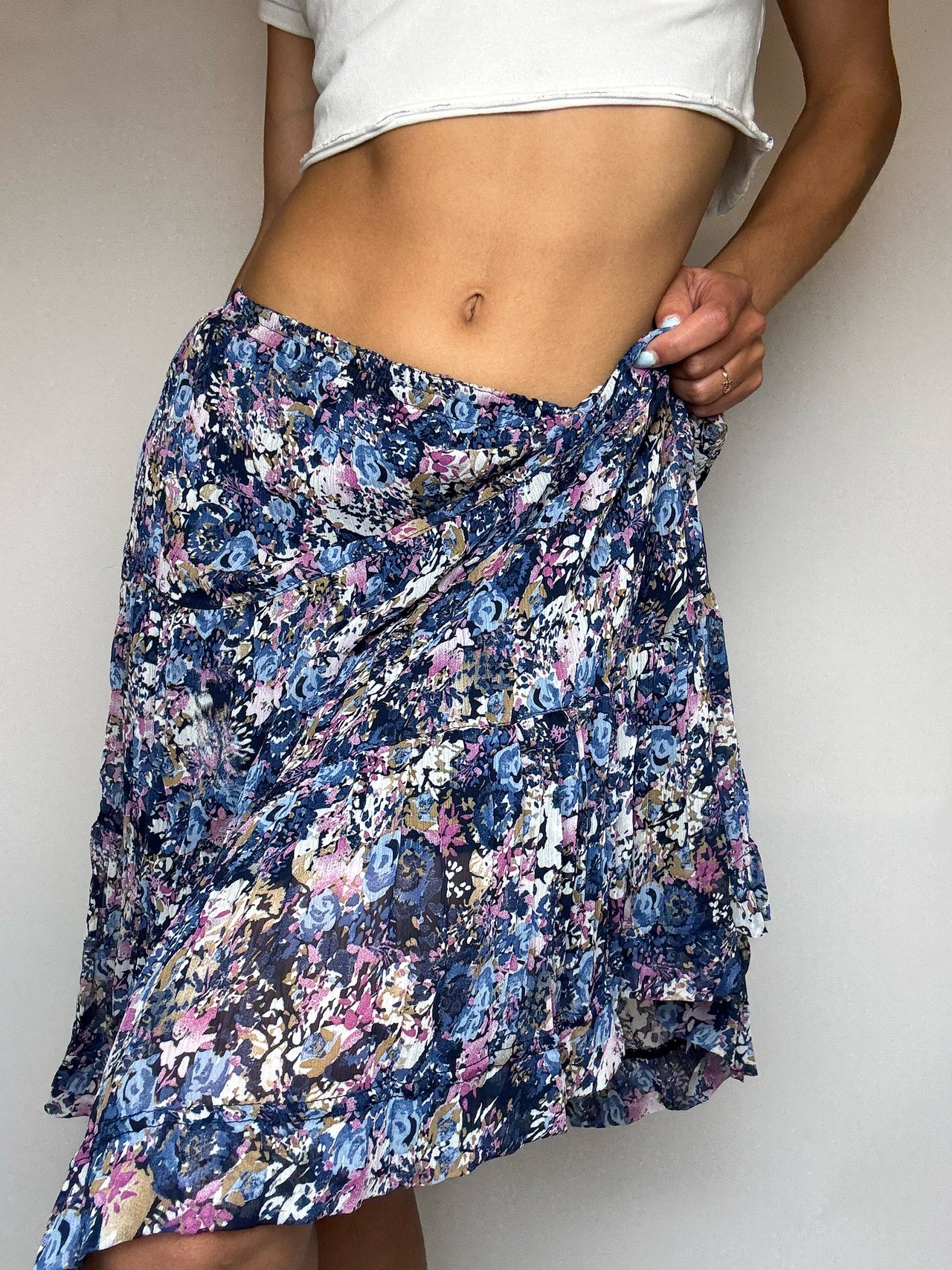 Jupe imprimée fluide marine M/L vintage