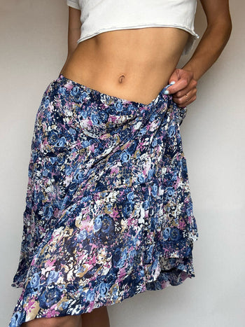 Jupe imprimée fluide marine M/L vintage
