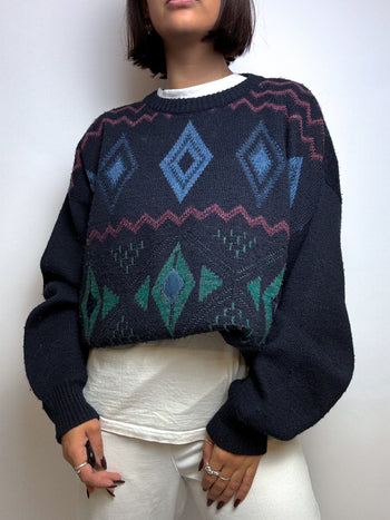 Vintage dark blue wool sweater L/XL