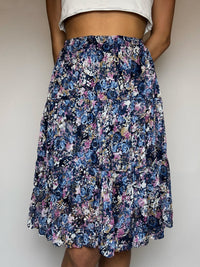 Vintage marineblauer fließender Rock mit Print, Größe M/L
