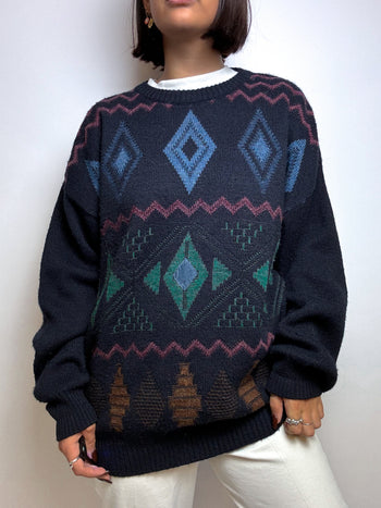 Vintage dark blue wool sweater L/XL