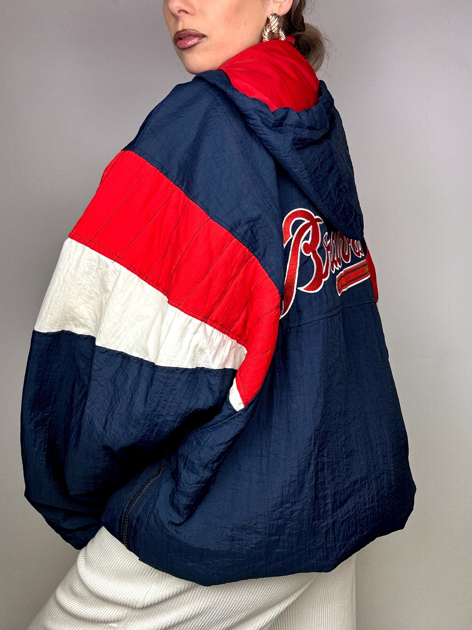 STARTER marineblaue und rote XL Vintage amerikanische Daunenjacke