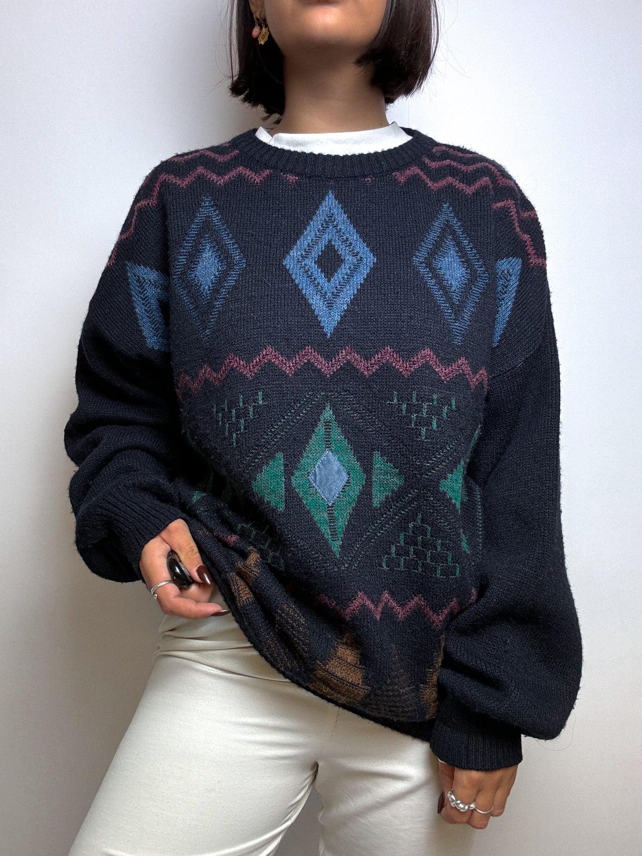 Vintage dark blue wool sweater L/XL