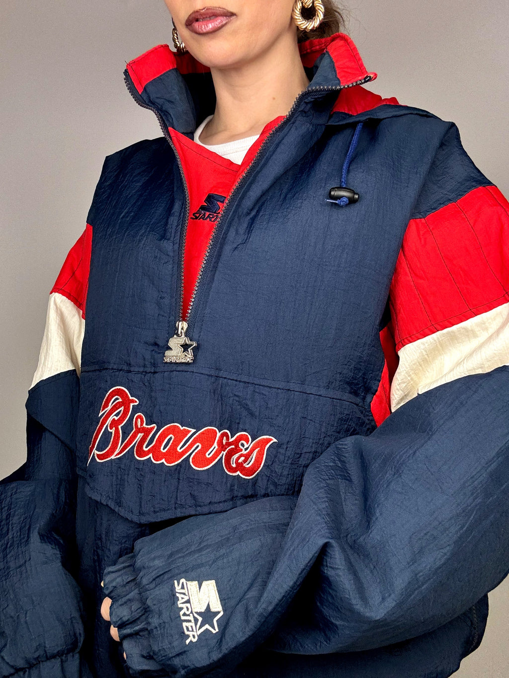 STARTER marineblaue und rote XL Vintage amerikanische Daunenjacke