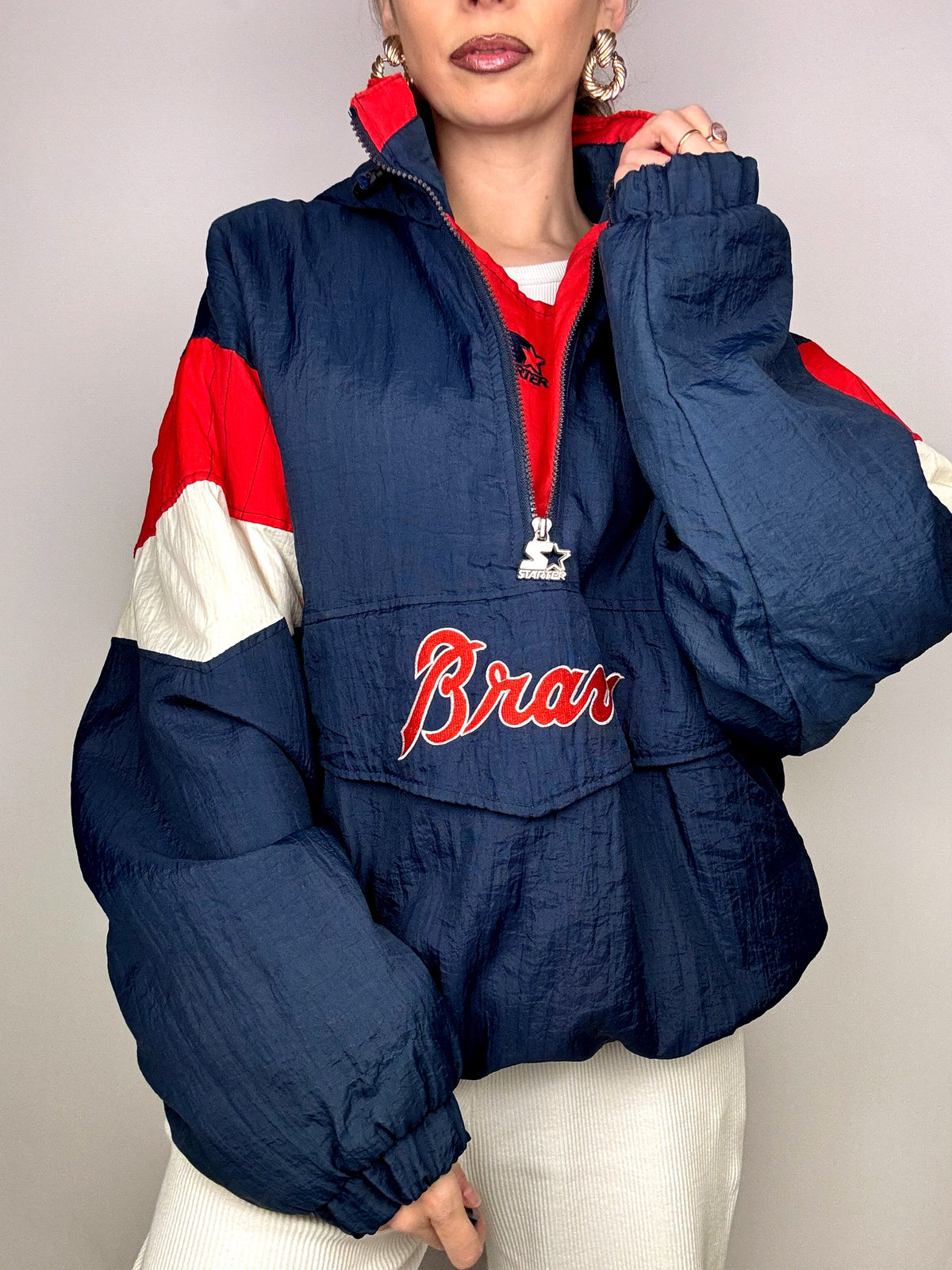 STARTER marineblaue und rote XL Vintage amerikanische Daunenjacke