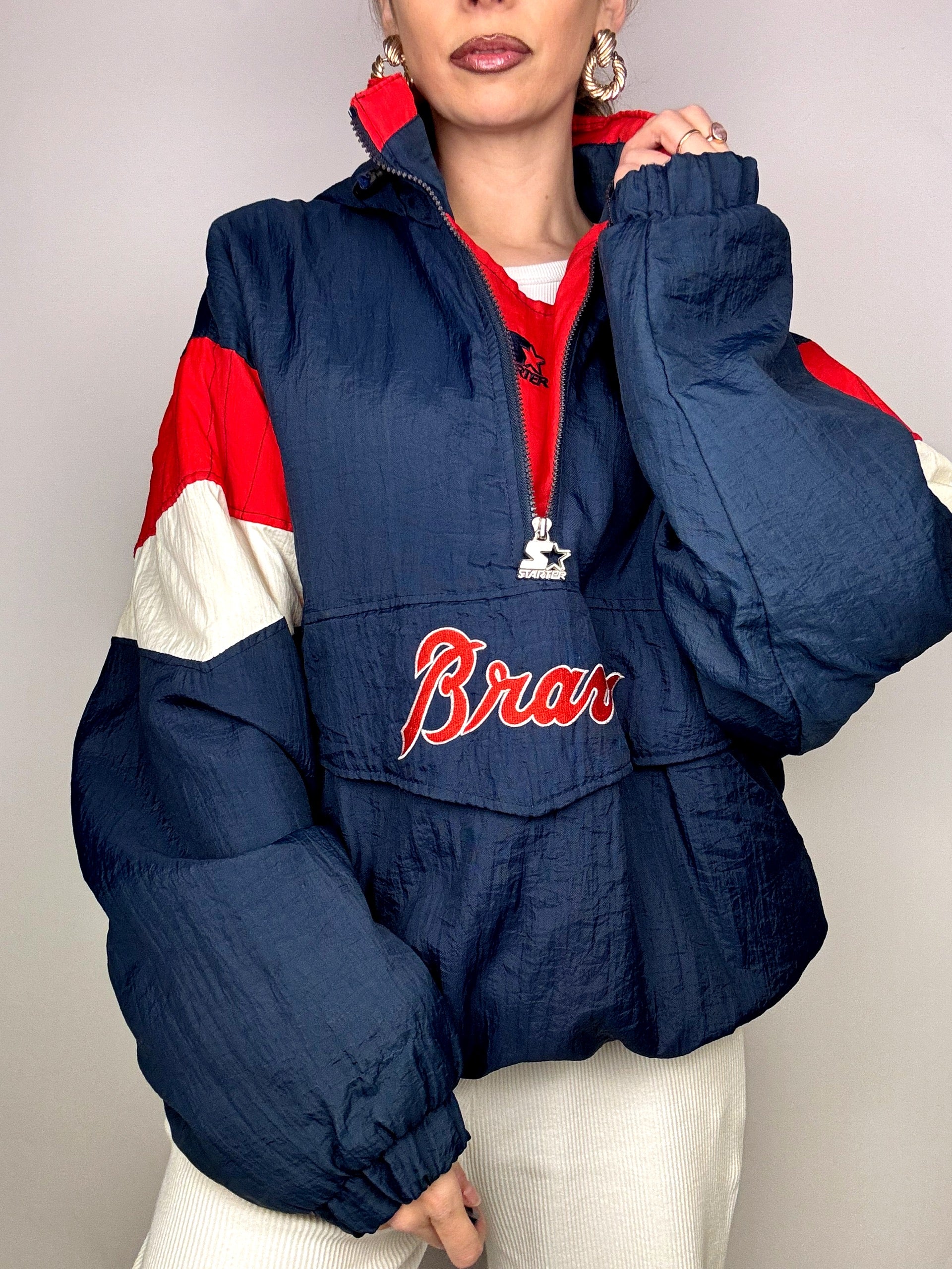 STARTER marineblaue und rote XL Vintage amerikanische Daunenjacke