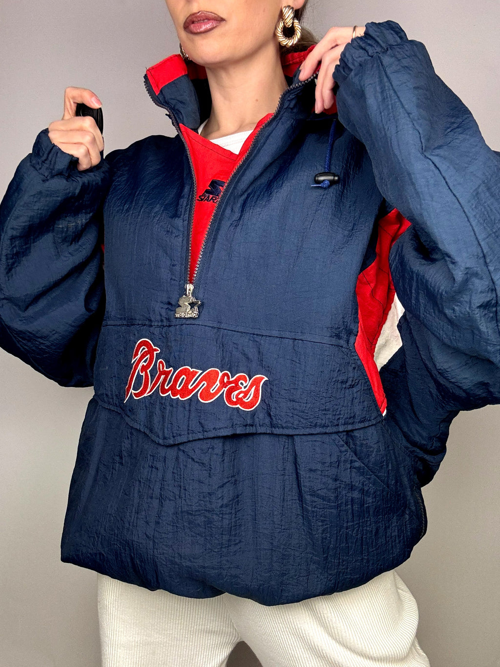 STARTER marineblaue und rote XL Vintage amerikanische Daunenjacke