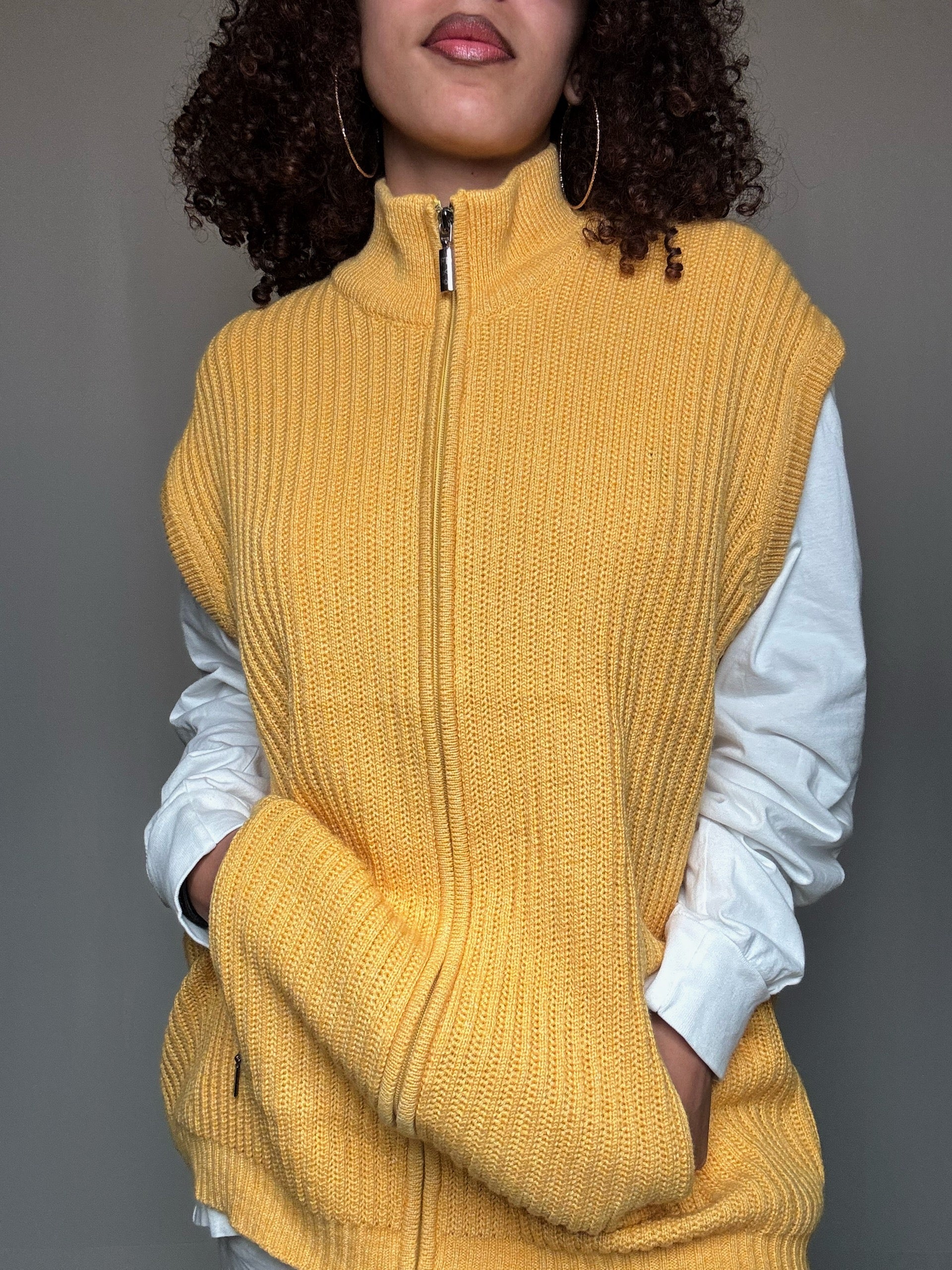 Gilet à zip jaune L vintage