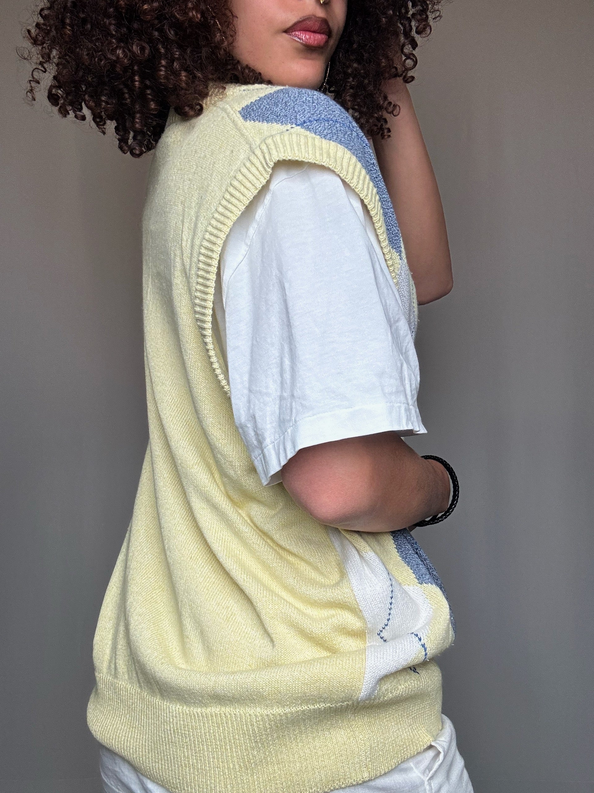 Gilet à carreaux jaune M vintage