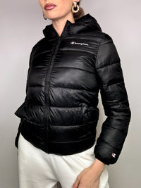 CHAMPION L Vintage schwarze feine puffige Daunenjacke