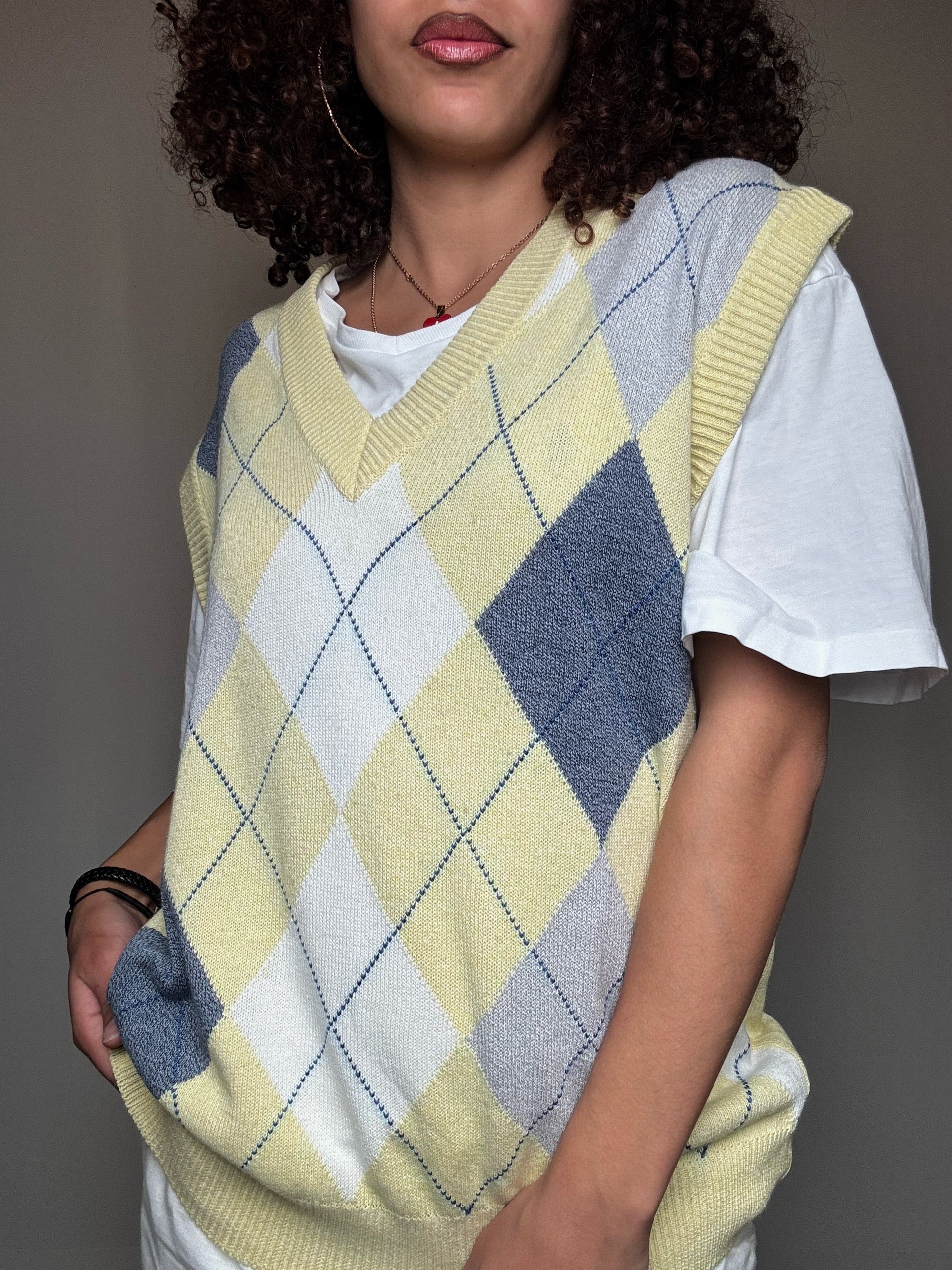 Gilet à carreaux jaune M vintage