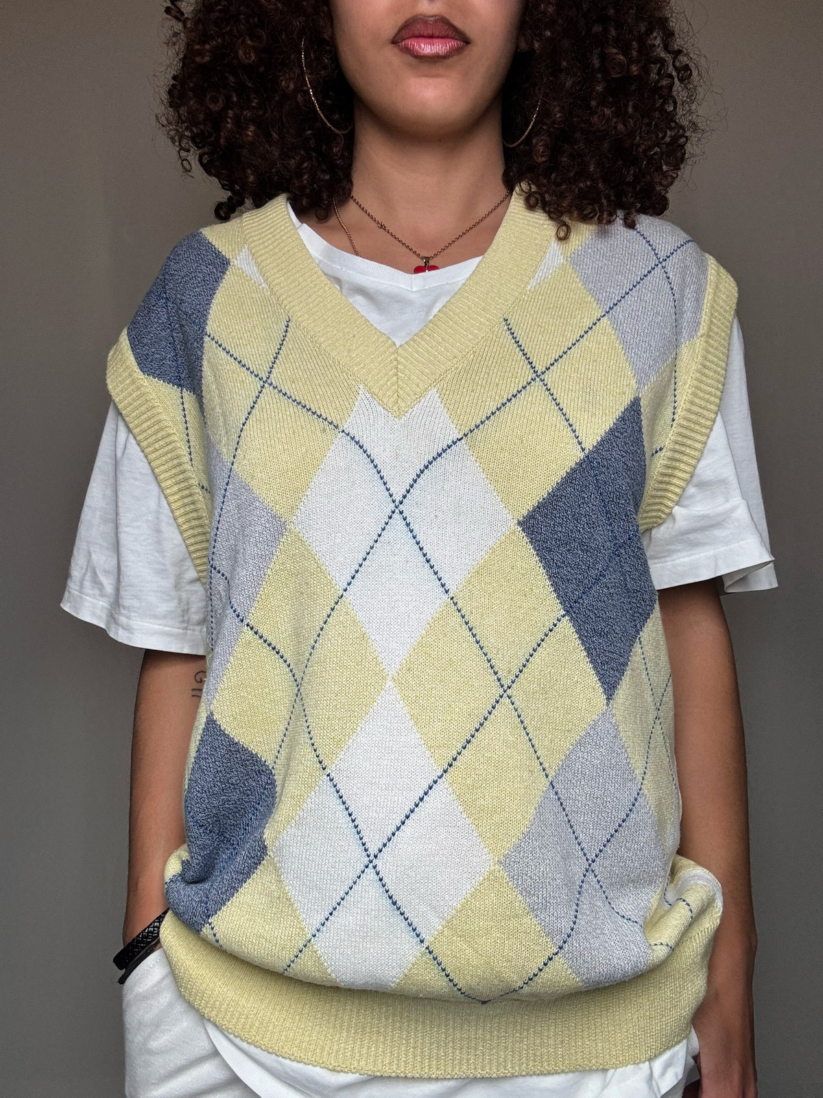 Vintage yellow plaid vest M