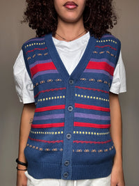 Gilet en maille marine avec détails M/L vintage