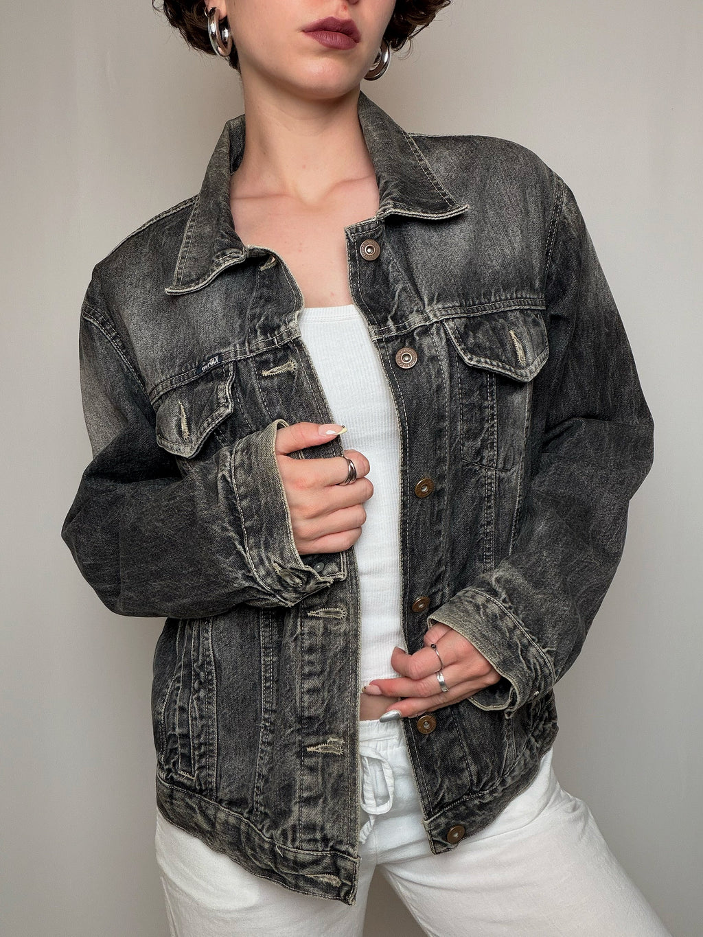 Veste en denim grise L vintage