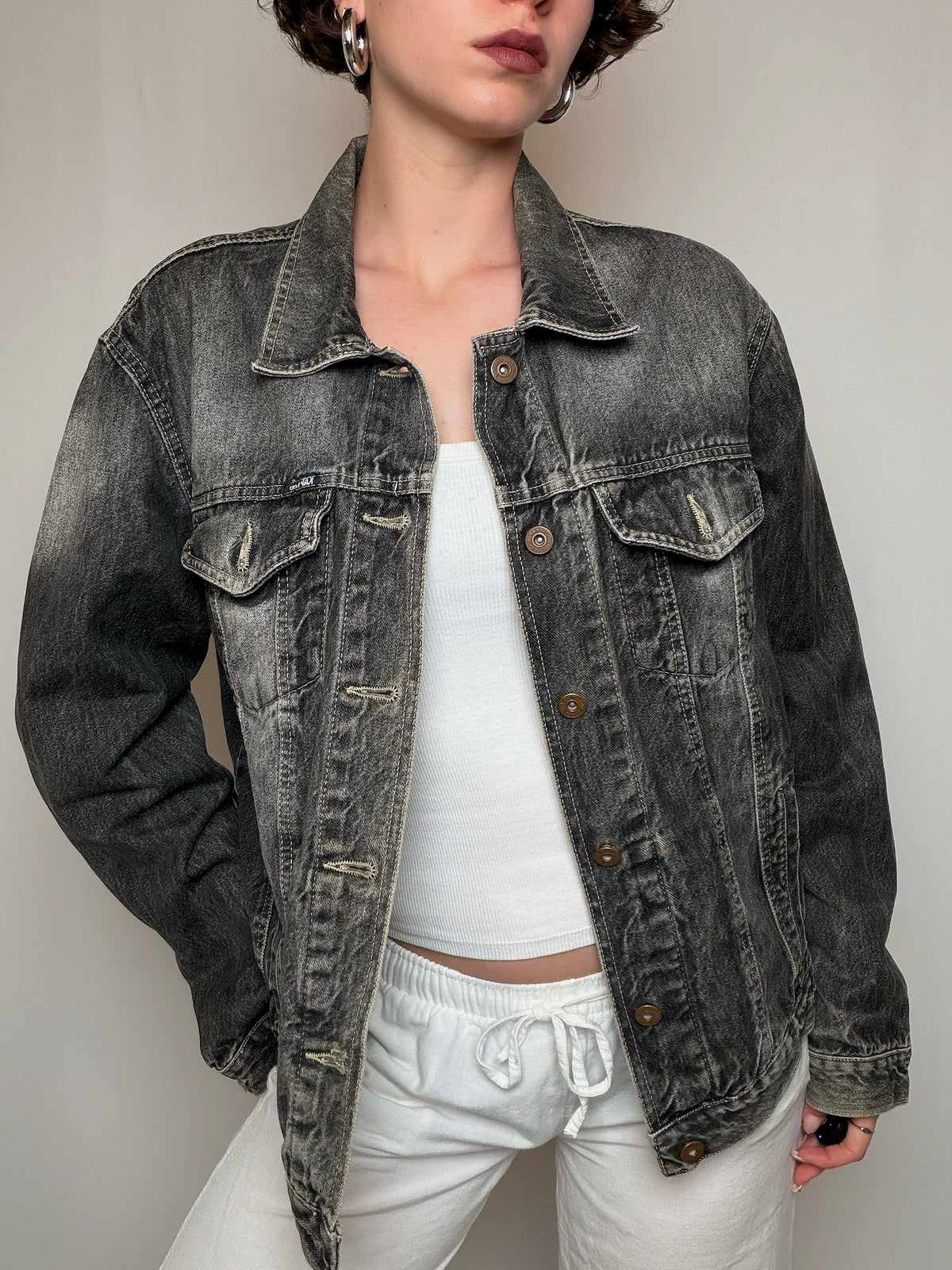 Veste en denim grise L vintage