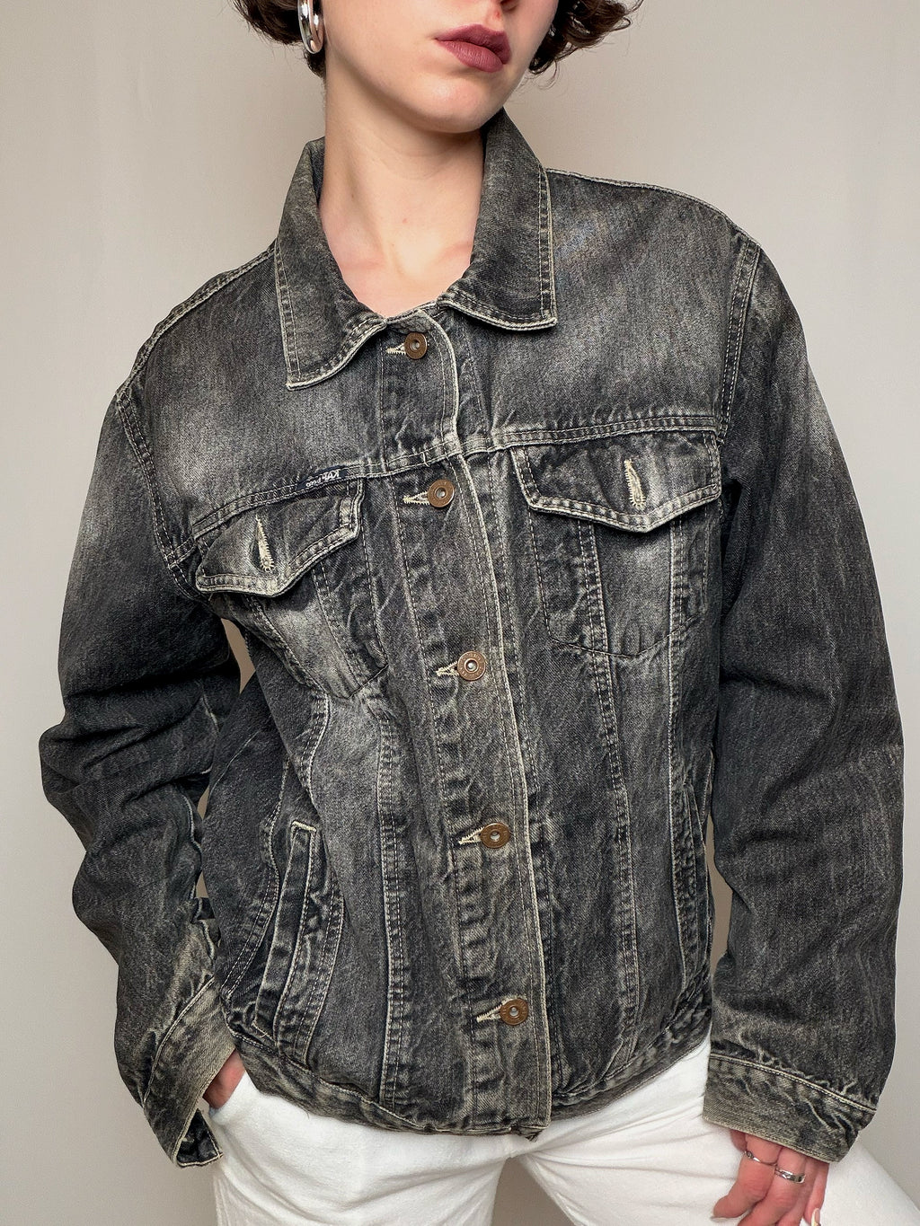 Veste en denim grise L vintage