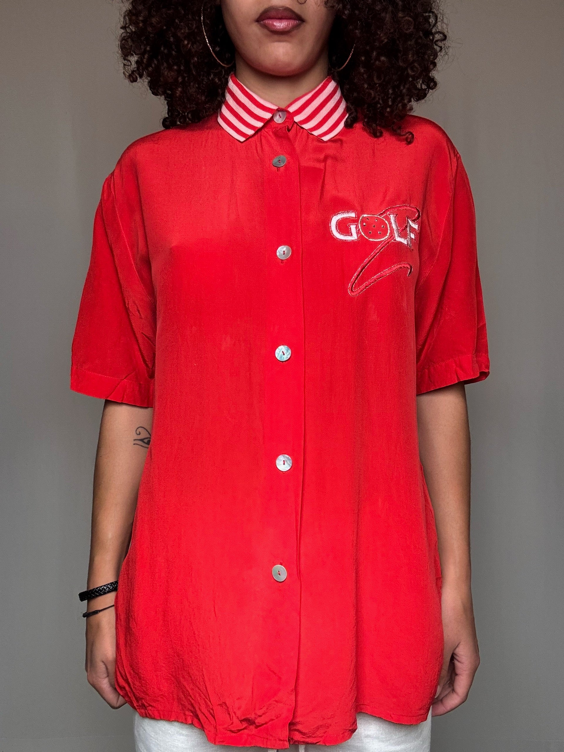 Golf-Seidenbluse M/L Vintage