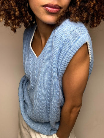 Gilet en maille tressée bleu M/L vintage
