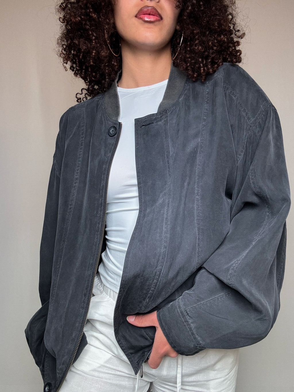 Veste d'été en soie grise L vintage