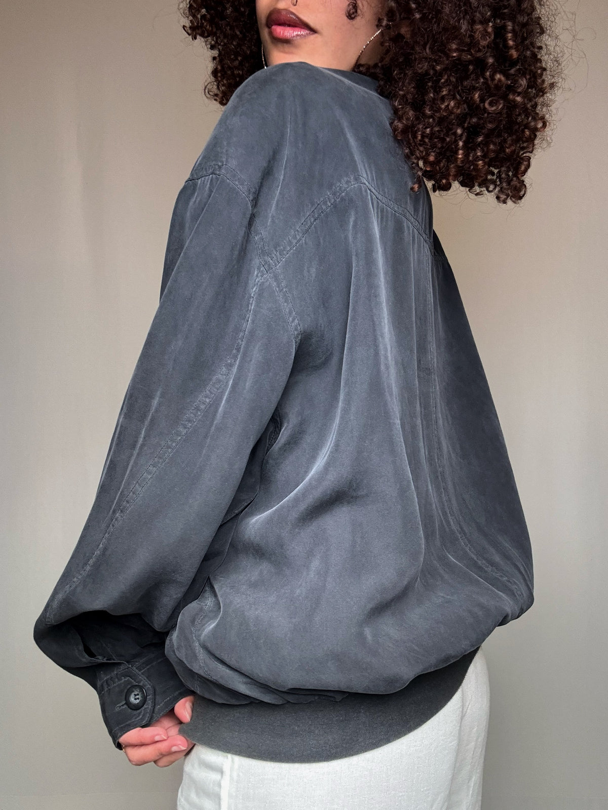 Veste d'été en soie grise L vintage
