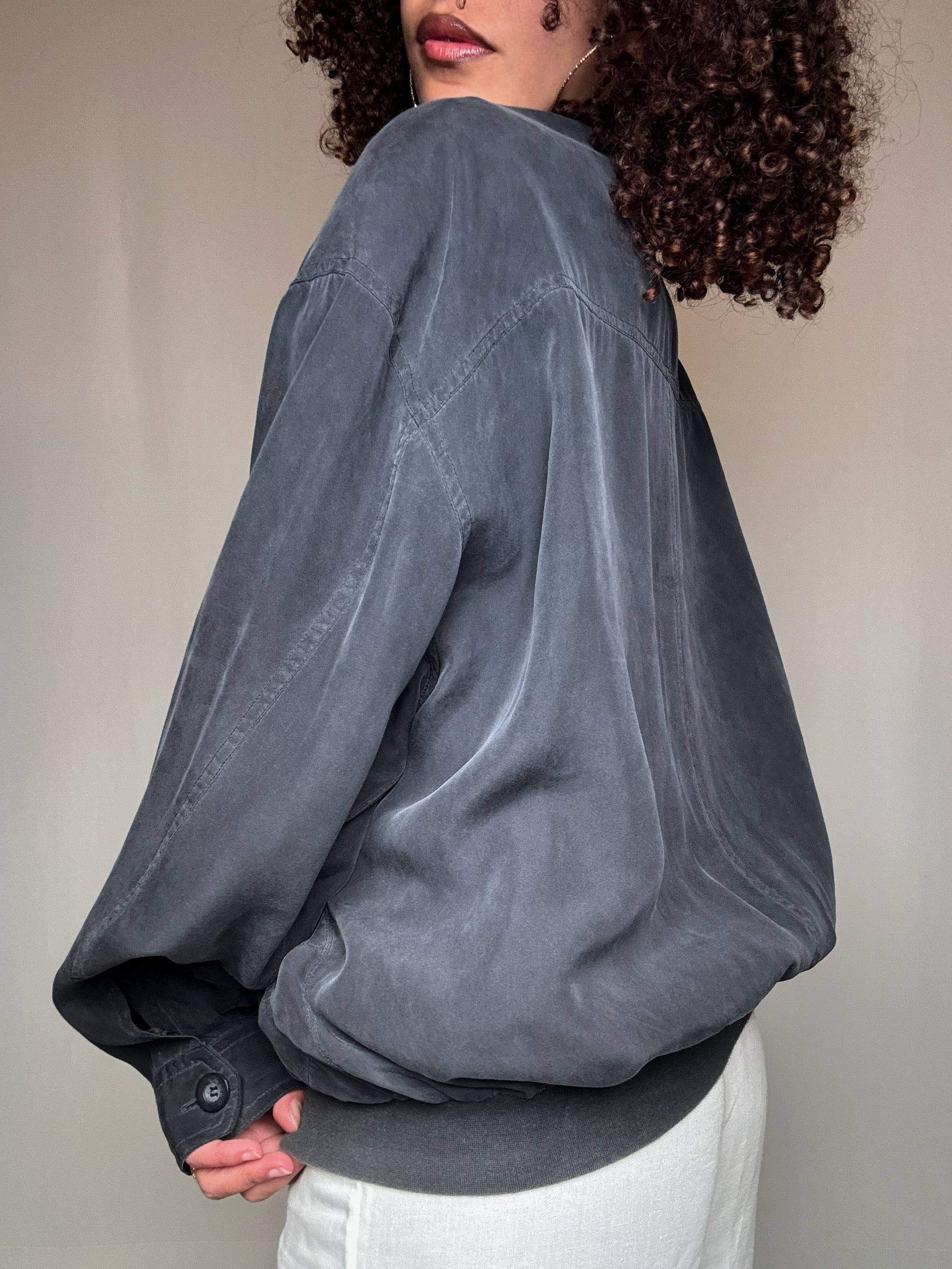 Veste d'été en soie grise L vintage