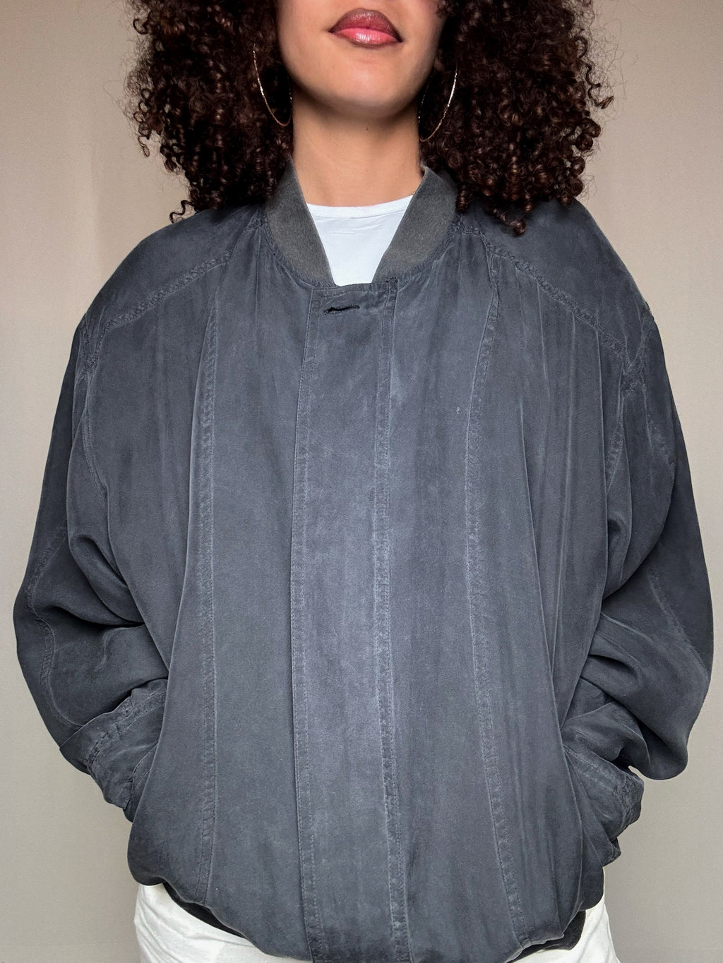 Veste d'été en soie grise L vintage