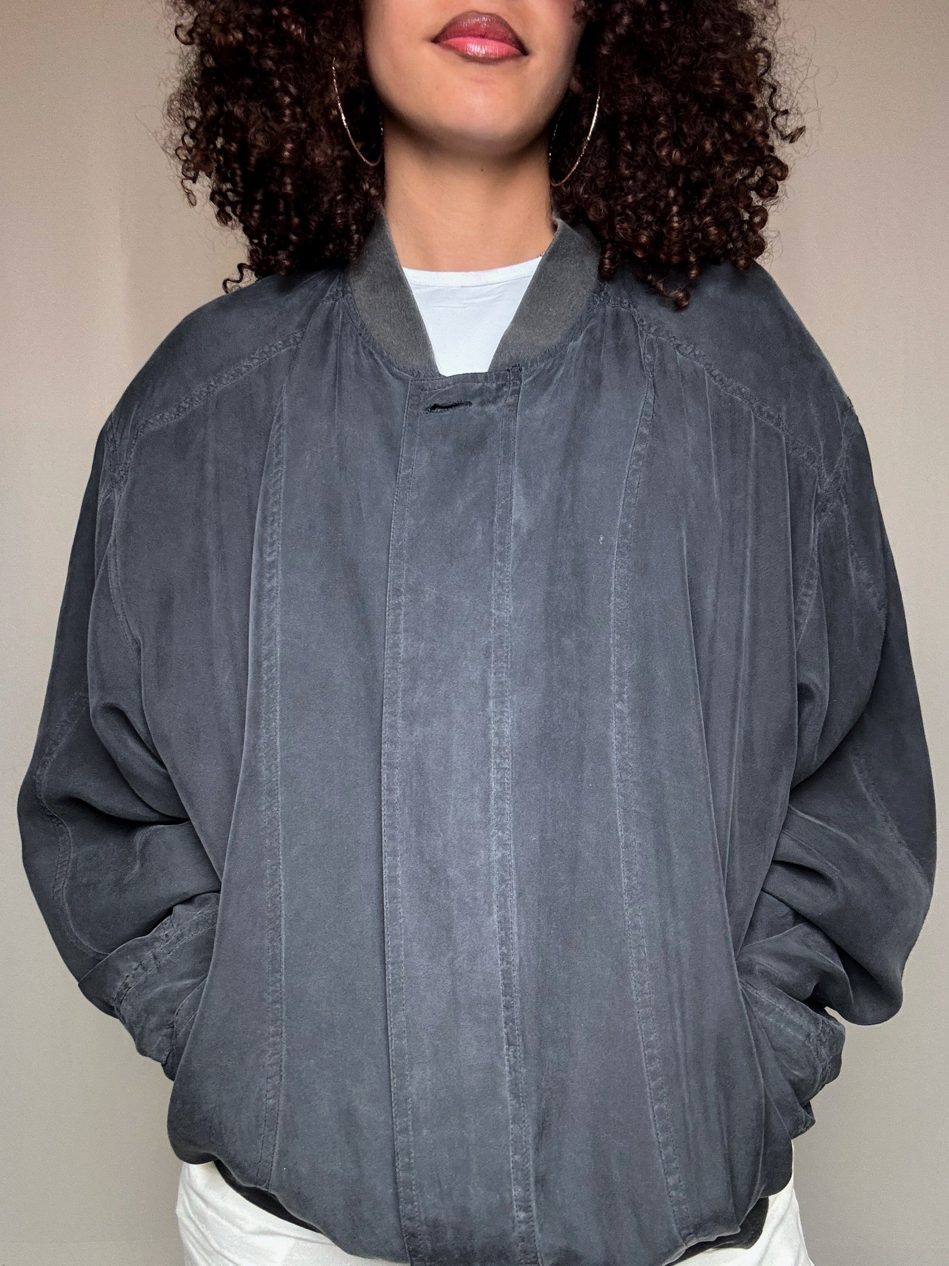 Veste d'été en soie grise L vintage