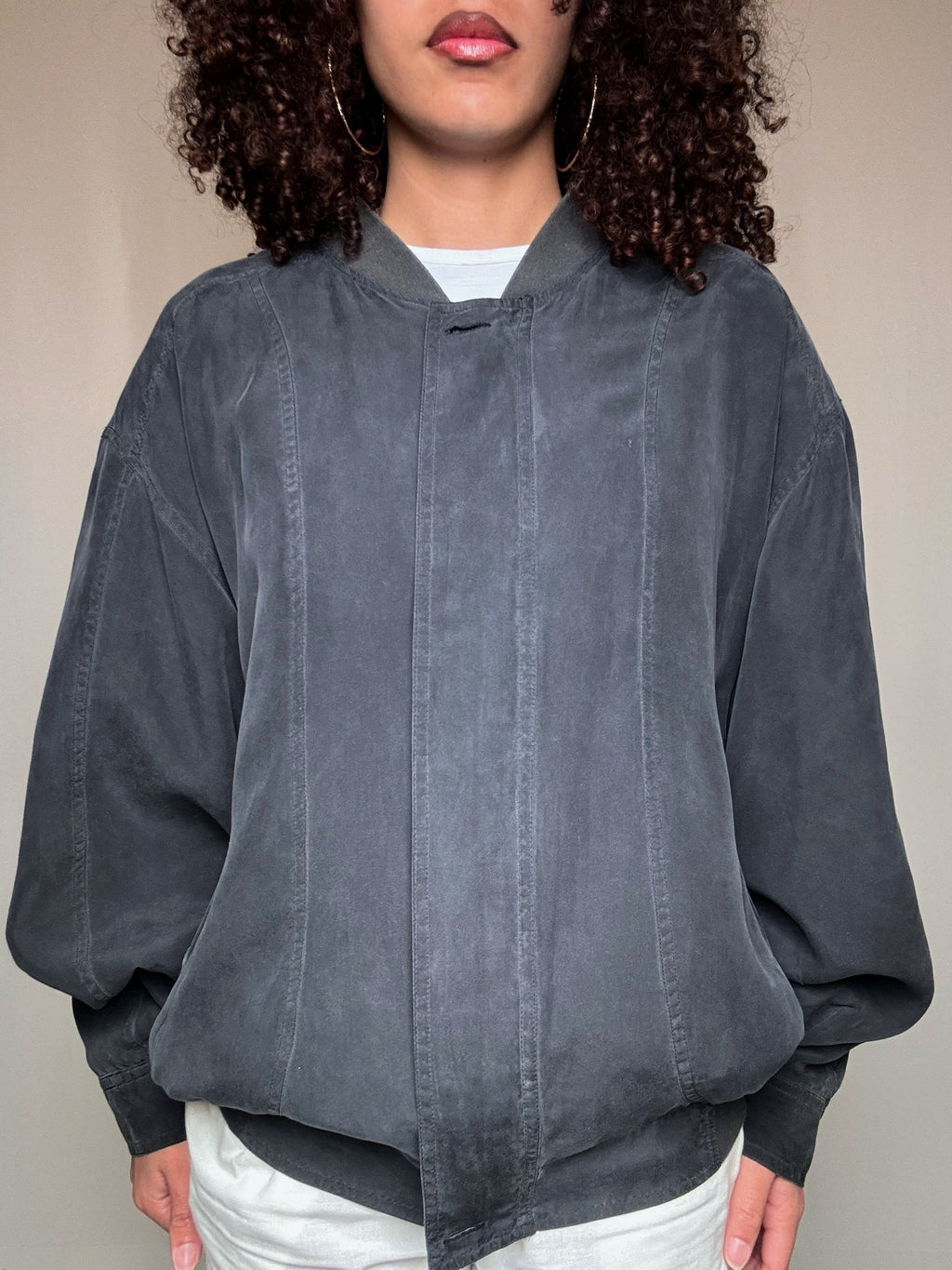 Veste d'été en soie grise L vintage