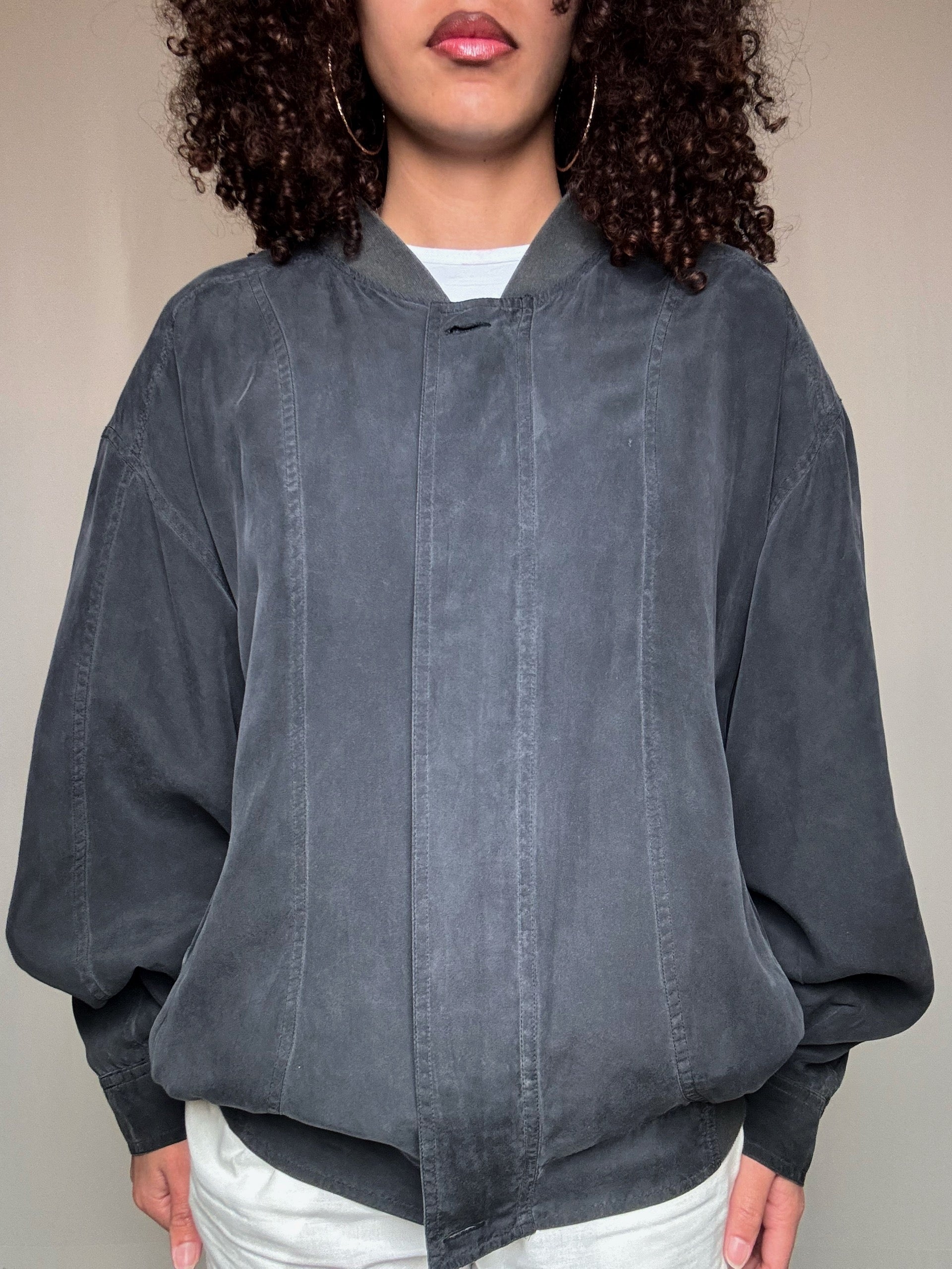 Veste d'été en soie grise L vintage