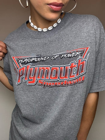 Tee shirt gris PLYMOUTH SPEEDWAY L vintage