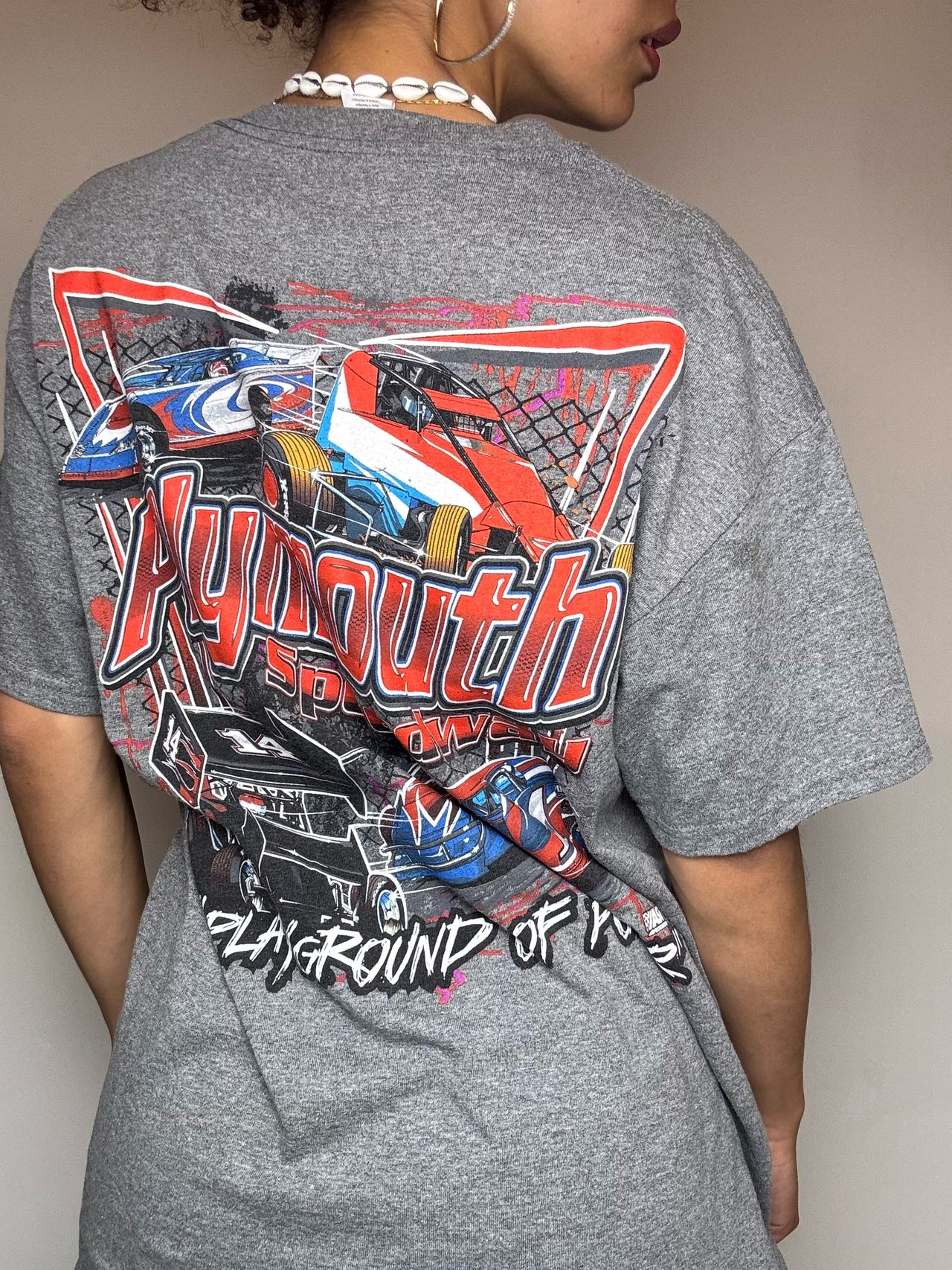 Tee shirt gris PLYMOUTH SPEEDWAY L vintage