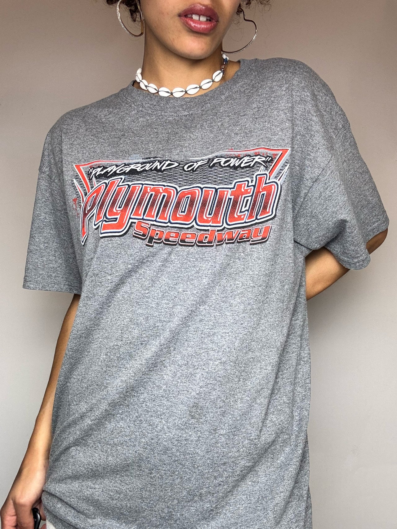 Tee shirt gris PLYMOUTH SPEEDWAY L vintage