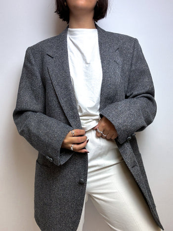 Blazer en laine vintage gris foncé M/L