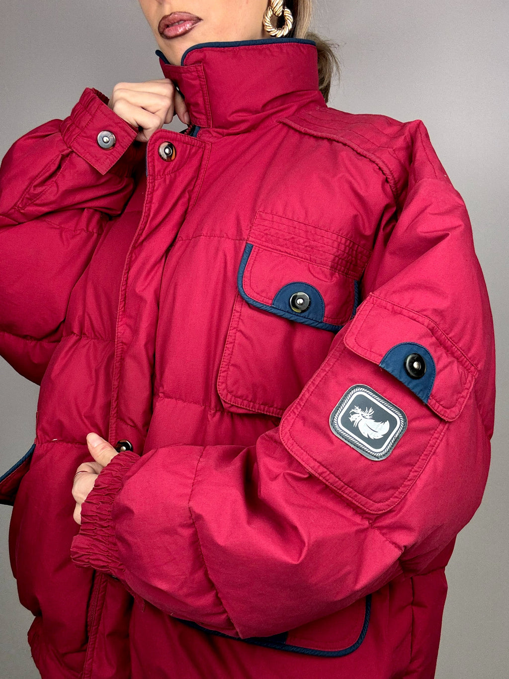 Vintage Burgunder Puffjacke L/XL