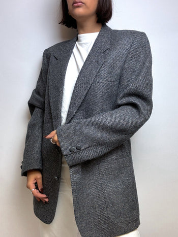 Blazer en laine vintage gris foncé M/L