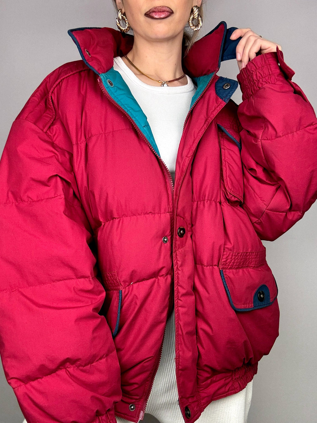 Vintage Burgunder Puffjacke L/XL