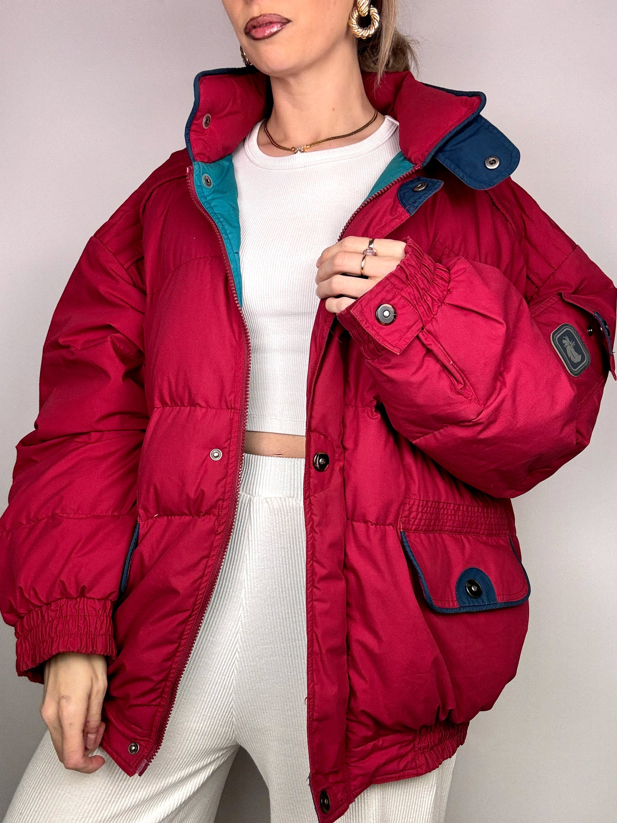 Vintage Burgunder Puffjacke L/XL