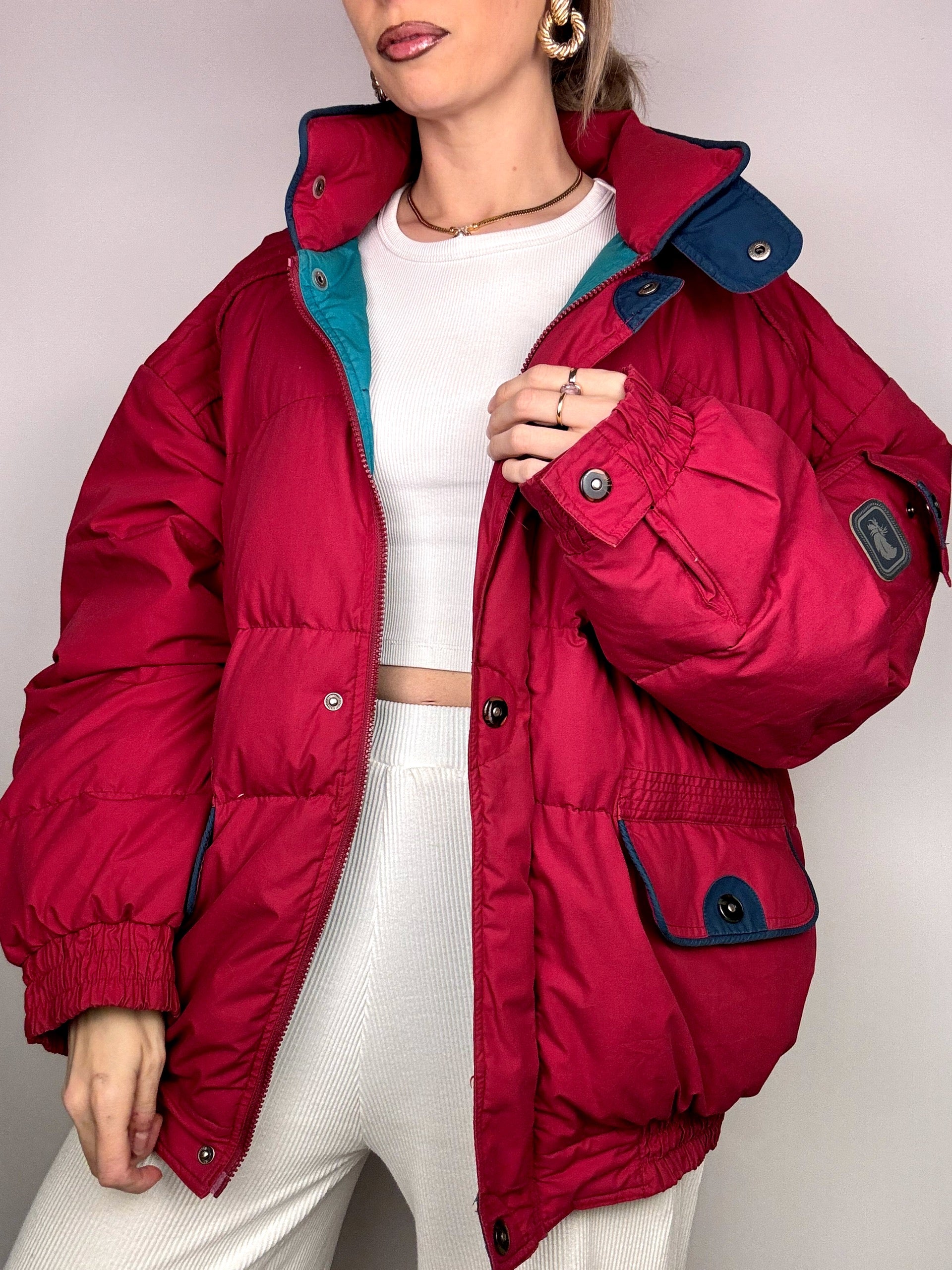 Vintage Burgunder Puffjacke L/XL